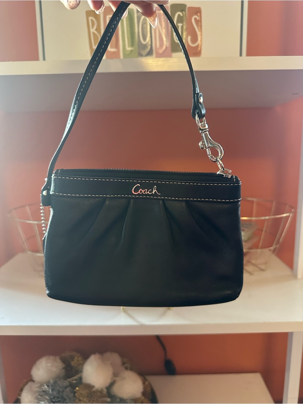 COACH Black Pebbled Leather Wristlet with Silver Hardware(NWOT)